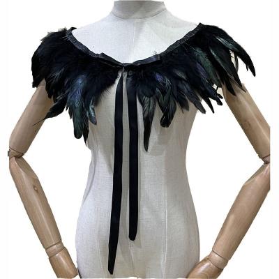 China Feather shawl 2022 new feather cape black red Halloween costume cosplay stage performance costume simulation feather neckline lacing short ve for sale