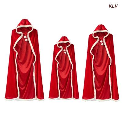 China The new 2022 Christmas cape velvet and furred hooded neckline lace-up long cape Halloween costume bright red overcoat cloak 0 for sale