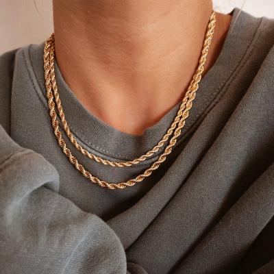 China eManco 14K Gold 3mm 4mm Twist Rope Chain Stainless Steel Necklace TRENDY Scarves For Women for sale