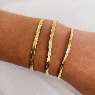 China eManco 3mm 4mm Flat Snake Chain Bracelet 14K Environmental Friendly 5mm Gold Plated Stainless Steel Jewelry For Women for sale