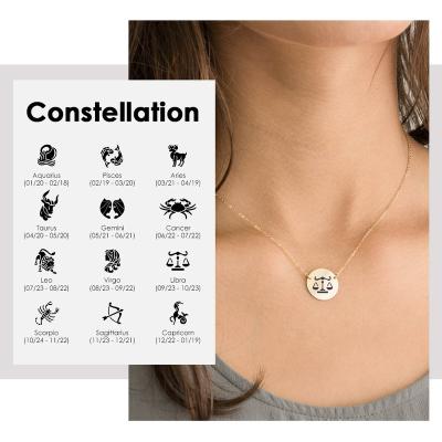 China Custom 15mm Environmental Friendly Coin Horoscope Pattern Pendant Necklace No Fading Stainless Steel Jewerly for sale