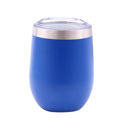 China Best Selling Custom Disposable Stainless Steel Double Wall Egg Shape Stemless Wine Cups Tumbler 12Oz Unbrakable Wine Glass for sale