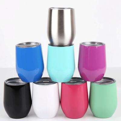 China 12Oz Disposable Insulated Stainless Steel Wine Tumbler Cups Double Wall Tumbler With Lid Coffee Mug Vacuum Stemless Wine Glasses for sale