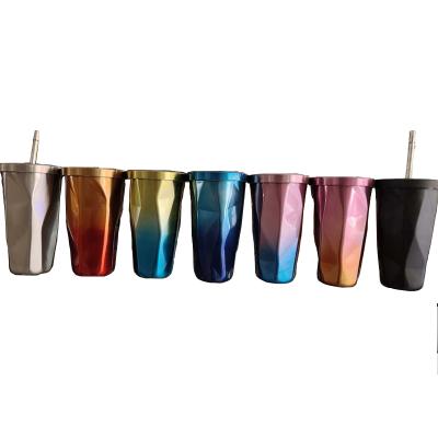 China GuanHong Car Cup Disposable Custom Color Gradient Irregular Straw Insulated Large Capacity With Cover Diamond Stainless Steel Cup for sale