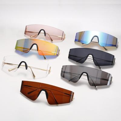 China Fashion Trendy Frameless One Piece Sunglasses UNOC Shades Metal Flat Surface Sun Glass Unisex Ocean Glass Shades for sale