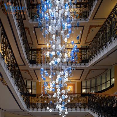 China Customized Luxury Modern Glass Ball Chandelier Long Hotel Handmade Pendant Light Lobby Decoration for sale