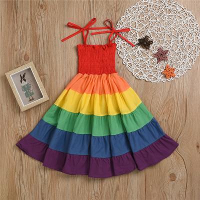 China 2019 Breathable Wholesale Kids Rainbow Strap Dress Summer Kids Dresses Babies Dresses For Sale for sale