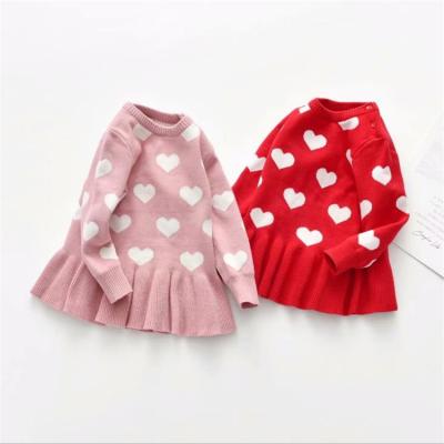 China Excellent Beautiful High Quality Anti-wrinkle Knitting Heart Patterns Kids Stylish Ruffle Edge Sweaters For Girls for sale