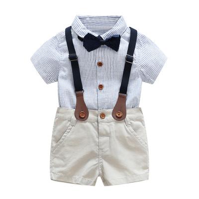 China Wholesale Casual Kids Clothing Sets Casual Wear Boys Outfits Bow Tie Striped Shirt Children's Clothing Sets for sale