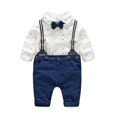 China 2019 Kids Casual Boys Clothes 2 Piece Set Printed Strap Shirt And Jeans Clothing Boys Outfit Set for sale