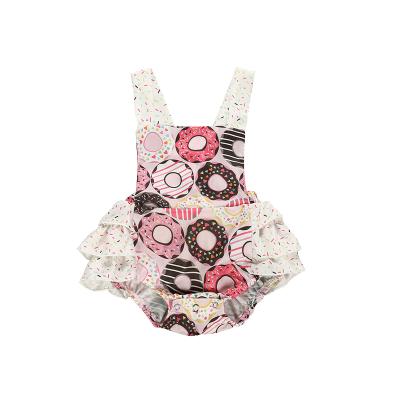 China Lovely Baby Clothes Sleeveless Infant Romper Sweet Donut Printing Baby Sleeveless Rompers Infant Romper for sale