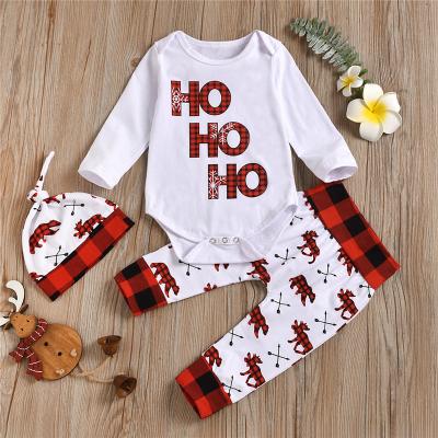 China Autumn Breathable Newborn Style Baby Christmas Newborn Clothes Sets 3pcs Babies Christmas Pajamas Dressing Outfits for sale