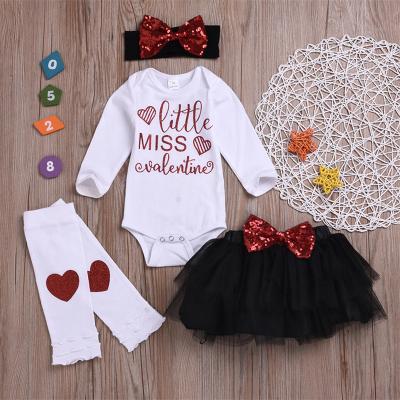 China Breathable 0-24months 4pcs Babies Valentines Day Outfit Clothes Baby Newborn Valentine's Clothing Sets for sale