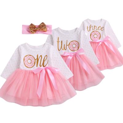 China Breathable Baby Birthday Clothing Sets Girls Striped Long Sleeve Dress +Headband 2pcs for sale