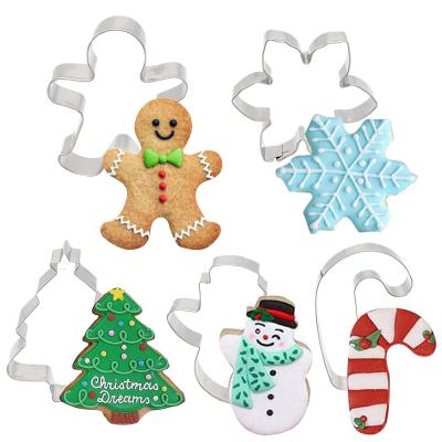 China 5Pcs Set Stainless Steel Cookie Mold Gingerbread Man Christmas Tree Mold Sustainable Christmas Cookie Cutter Baking Set for sale