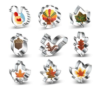 China Sustainable DIY Stainless Steel Cookie Cutter For Thanksgiving Day Holiday Turkey Maple Leaf Acorn Bakeware Cookie Tools Cookie Mold for sale