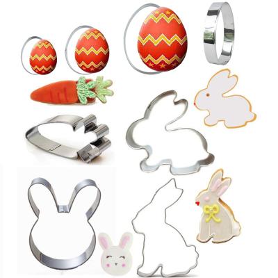 China 7Pcs Easter Cookie Press Stamp Bunny Mold Egg Carrot Cute Rabbit Shape Cookie Cutter Viable Set for sale