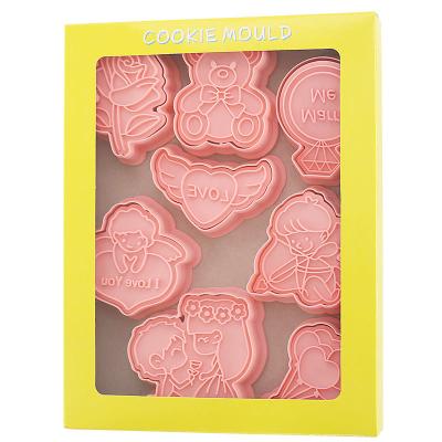 China 8 Sets 3d Viable Valentine's Day Wedding Cookie Mold Cartoon Plastic Cookie Press Cookie Cutters for sale