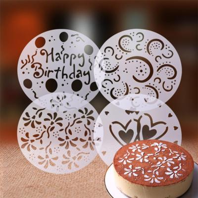 China 4PCS Cake Decorating Flower Stocked Plastic Spray Stencils Cake Stencils For Fondant Mold Template Printing Mold Baking Tool for sale