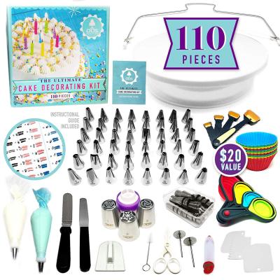 China Sustainable Amazon Hot Selling 110 Pcs Cake Decorating Tool Kit Stainless Steel Cake Decorating Supplies for sale