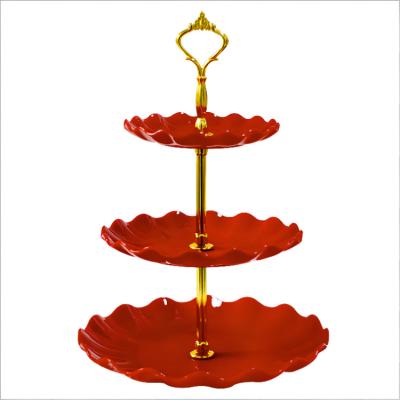 China Sustainable Three-Layer Cake Stand European Wedding Party Dessert Table Candy Fruit Dish Cake Display Home Table Decoration Trays for sale