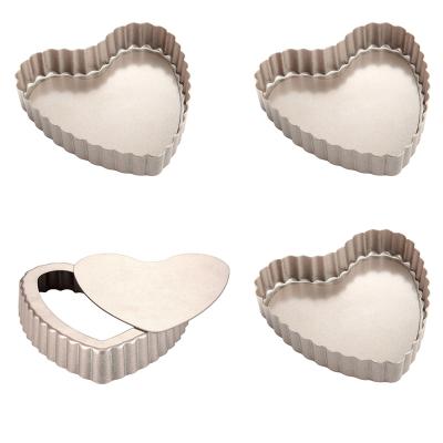 China Sustainable High Quality Safe Set 4 Heart Shaped Carbon Steel Mini Cake Pan Tart Pan for sale