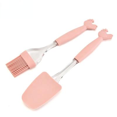 China Inovatitve 2021 Sustainable Animal Pink Baking Tools Accessories Non Stick Food Grade Kids Silicone Spatula Set For Baking for sale