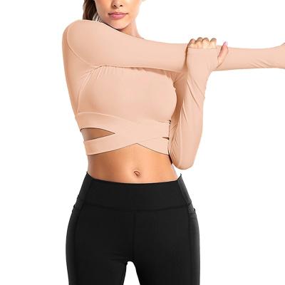 China Breathable Recycled Yoga Women Crop Sport Fabric GYM Wear Active Workout Long Sleeve Plus Size Top Anti-UV Shirts for sale