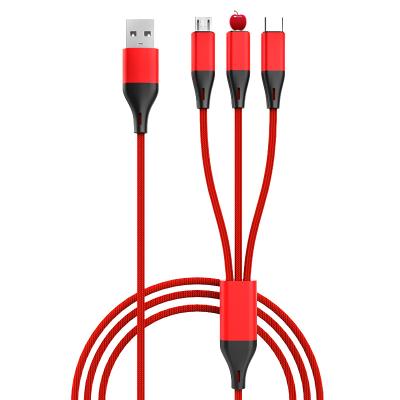 China For Phone Usb Cable 3 in1 USB Filling Nylon Braided Mini Micro Type Line C Extension Data Cable IOS Data USB Cables for sale