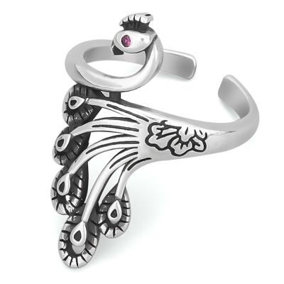 China Fashionable Thai Silver Retro Creative Peacock 925 Sterling Silver Jewelry Popular Crystal Opening Rings for sale