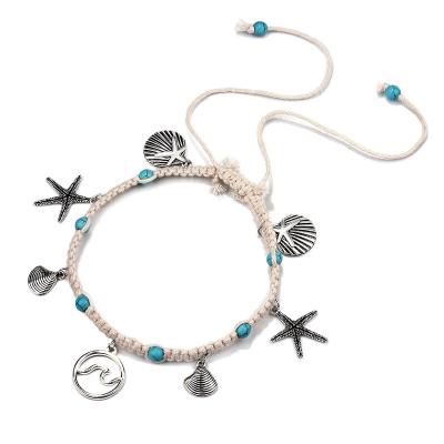 China Handmade BOHEMIA Color Wave Anklet Vintage Silver Bohemian Shell Starfish Pendant Anklets Bracelet for sale