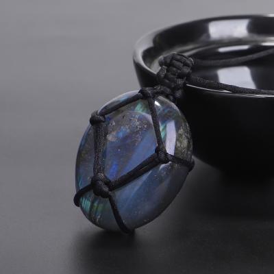 China High Quality Geometry Heart Labradorite Necklace Yoga Macrame Natural Stone Pendant Necklace For Women Men for sale