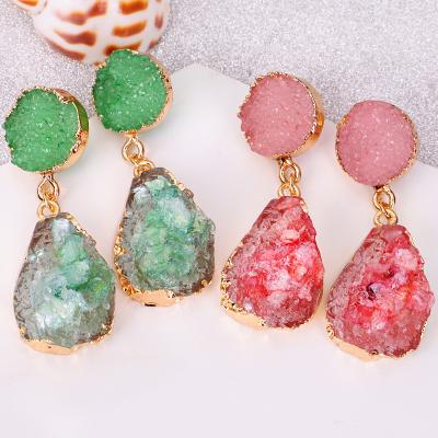 China New fashion jewelry woman druzy shiny natrual stone stud earring elegant CLASSIC dangle drop earring for sale