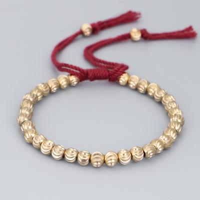 China 2020 Ethnic Irregular Bead Knots Thread Copper Beads Lucky Rope Bracelet For Women Tibetan Buddhist Braided Cotton Bracelets for sale