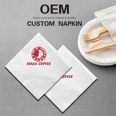 China White Cocktail Napkins Custom Folded 4 Panel Tad Logo Printing 20 Pcs Sheets Piece Pack - 6.35cm (4-ply) for sale