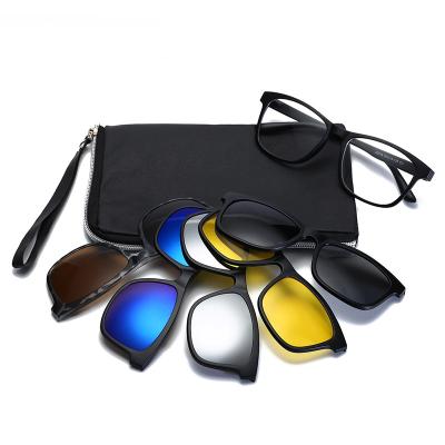 China Fashion Sunglasses Driving 5 Magnetic Lenses Clip On Lenses Set Polarized Sunglasses for sale