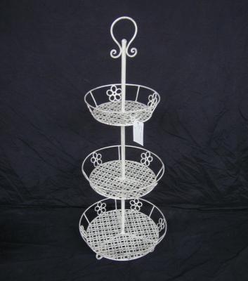 China Viable Design Open Dessert Basket Metal 3 Tier White Metal Vegetable Fruit Basket for sale