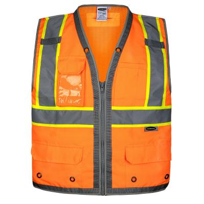 China 100% Custom Made Breathable Solid Front Rear High Visibility Mesh Polyester Mesh Safety Vest Muti-Pockets Reflective Safety Vest For Surveyors for sale