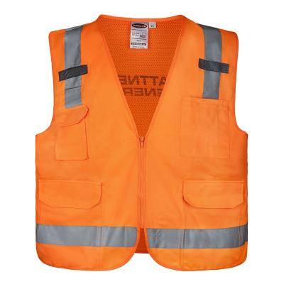 China 100% Custom Made Mesh Breathable Solid Front Rear High Visibility Muti-pockets Polyester Safety Vest Safety Reflective Vest For Surveyors for sale