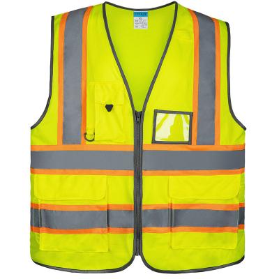 China Breathable Solid Two Tone Popular High Visibility 100% Polyester Safety Reflective Vest Safety Vest With Zipper for sale