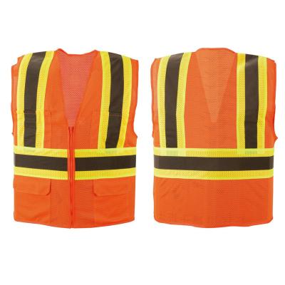 China Safety Breathable Vest High Visibility Workwear Increased Reflective Mesh Safety Vest With Zipper Orange Closure for sale