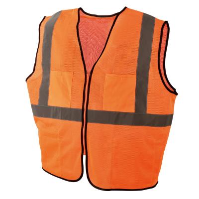 China Breathable High Visibility Muti-pockets Reflective Mesh Orange Safety Vest With Zipper Zipper And Black Tie for sale