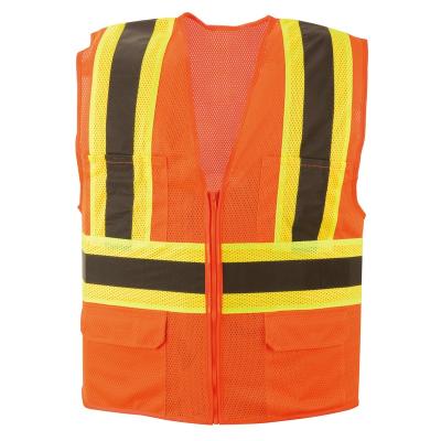 China High Visibility Breathable Safety Vest Reflective Mesh Safety Vest With Zipper Orange Closure for sale