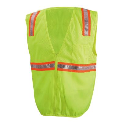 China 100% Polyester Mesh Multi Pockets Zipper Front Safety Reflective Vest OEM Vest Safety Yellow Fabric With Orange Contrast Trim HiViz Vests for sale