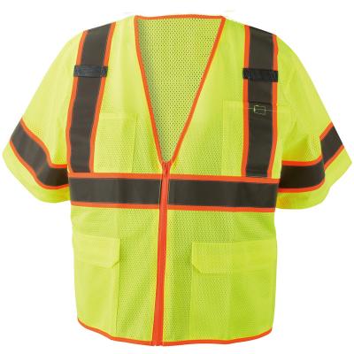 China Comfortable Safety Vest Mesh ANSI Class 3 High Visibility T-shirt Safety Increased Reflective Vest Two Tone With Orange Zipper Closure for sale