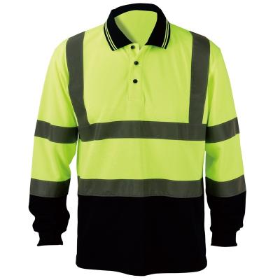 China High Visibility Hi Force Polo Long Sleeve Color Blocked Breathable Quick-Dry Mesh Construction Birds-Eye Shirt Men's Reflective Workwear for sale