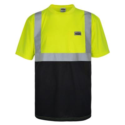 China Mens ANSI Class 2 Black Bottom Short Sleeves High Visibility Bird-Eye Safety Shirt Top Mesh Shirt Men Reflective Workwear for sale