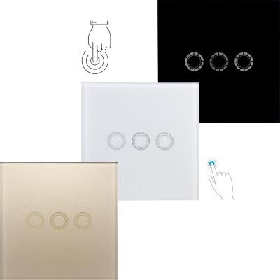 China European standard neutral wireless contact multi-purpose switch tempered glass three-way panel flame retardant shell for sale