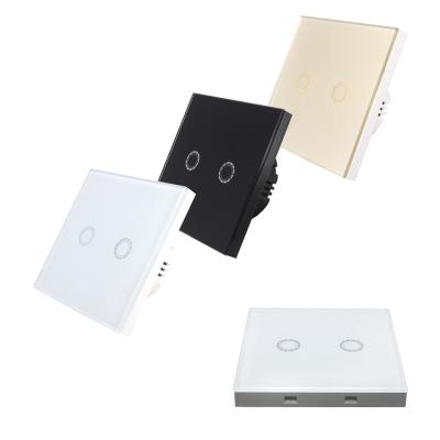 China Lights Switch Eu Standard Wireless Remote Control RF433MHz Touch Tempered Glass Two Way Panel Shell Fireproof for sale