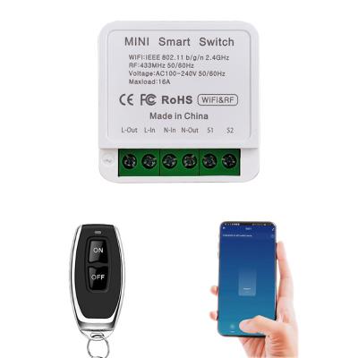 China WiFi&RF433MHz Mini Switch Tuya Life App Google Home Alexa Smart Home Alexa Voice Control DIY Light Remote Home Device 16A Smart Remote Control Support for sale